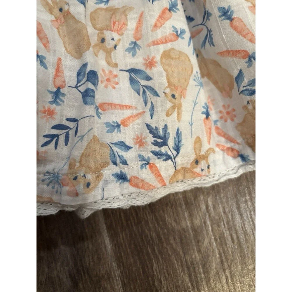 Girls Easter Bunny Dress Size 7‎ Cynthia Rowley Puff Sleeves Peach & White EUC
